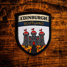 City of Edinburgh flag retro woven patch - flag of Scotland's capital city, iron-on backing, recycled yarn