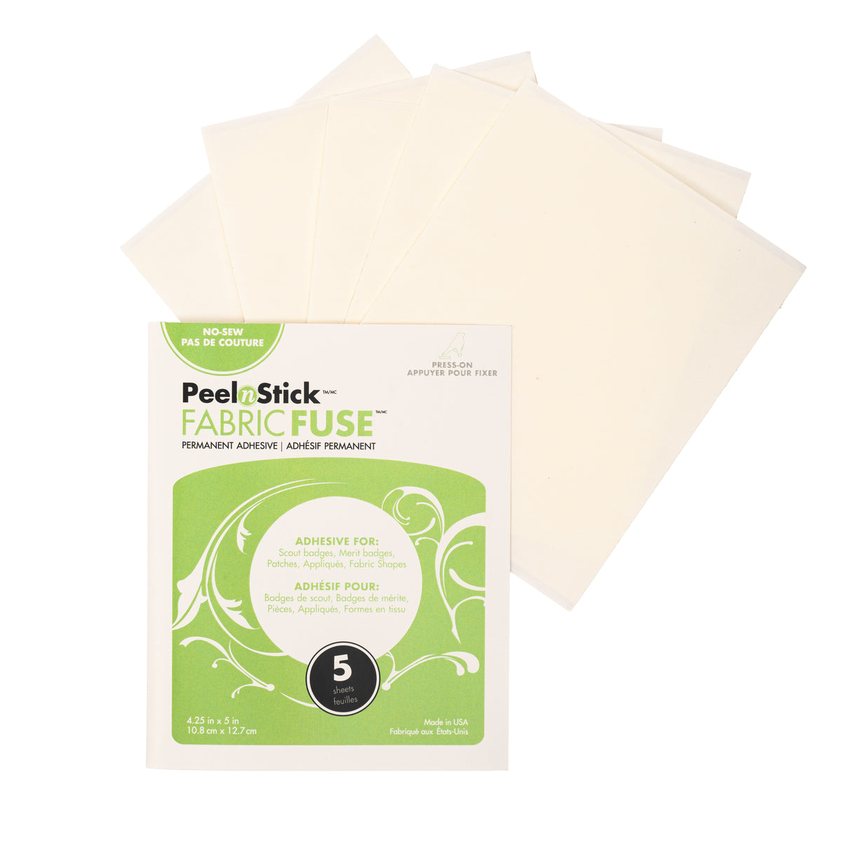 Patch adhesive sheets 5 pack product shot - cut to fit adhesive for applying woven patches
