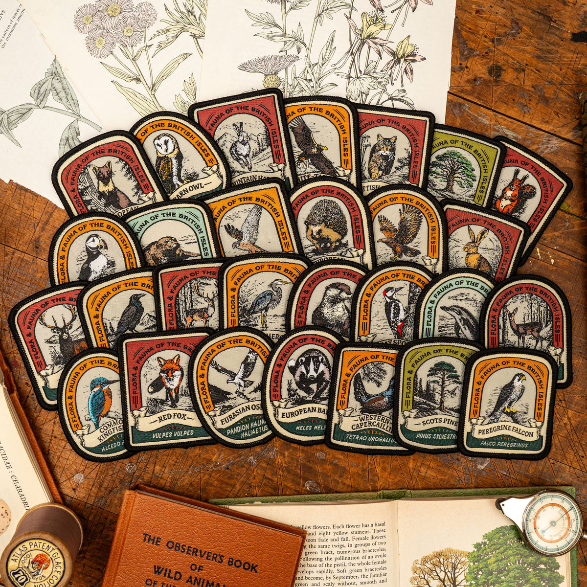 British Wildlife patches including Reindeer - retro woven wildlife patches collection