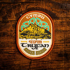 Tryfan Celtic design woven patch – iconic Snowdonia mountain, Welsh hills range, iron-on backing