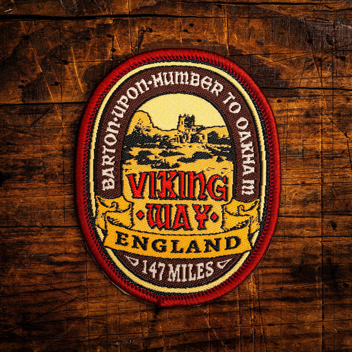Viking Way retro woven patch - long distance national trail in Lincolnshire and East Midlands, iron-on