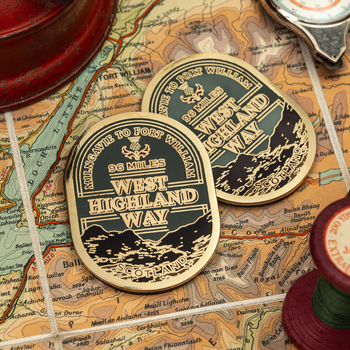 West Highland Way fridge magnet close-up detail – hard enamel magnetic keepsake