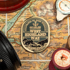 West Highland Way hard enamel fridge magnet – iconic Scottish trail, whisky label design, 6cm x 4.5cm