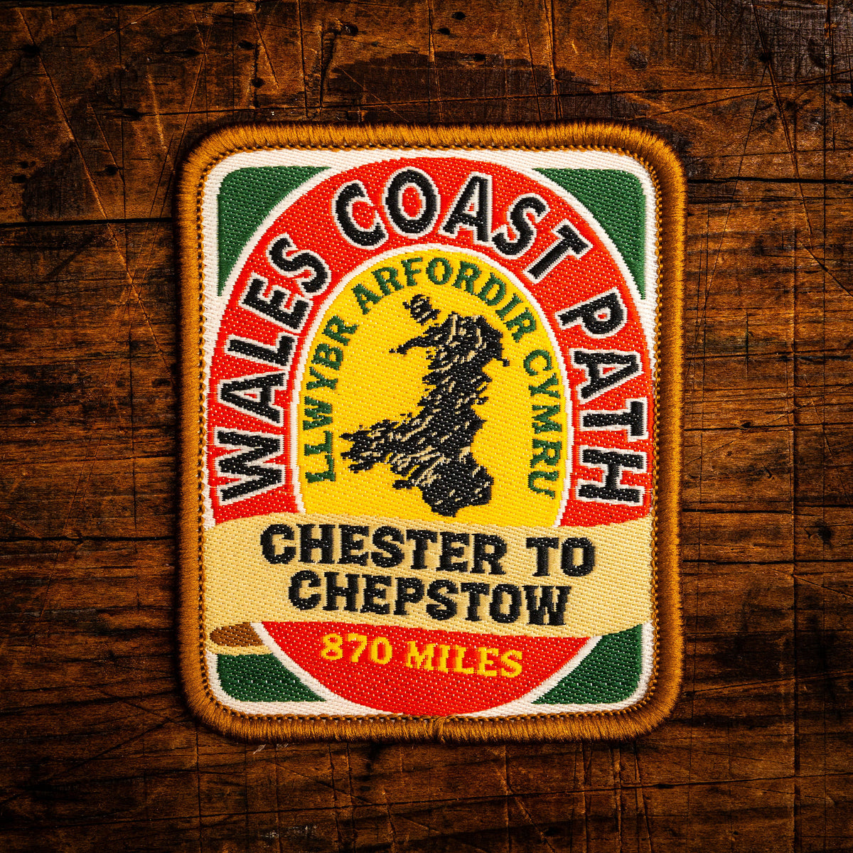 Wales Coast Path retro woven patch – new route around coast of Cymru from Chester to Chepstow, iron-on