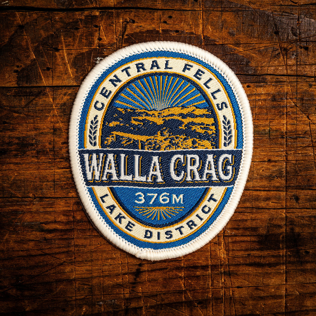 Walla Crag retro woven patch - popular viewpoint above Derwentwater, Lake District, iron-on backing