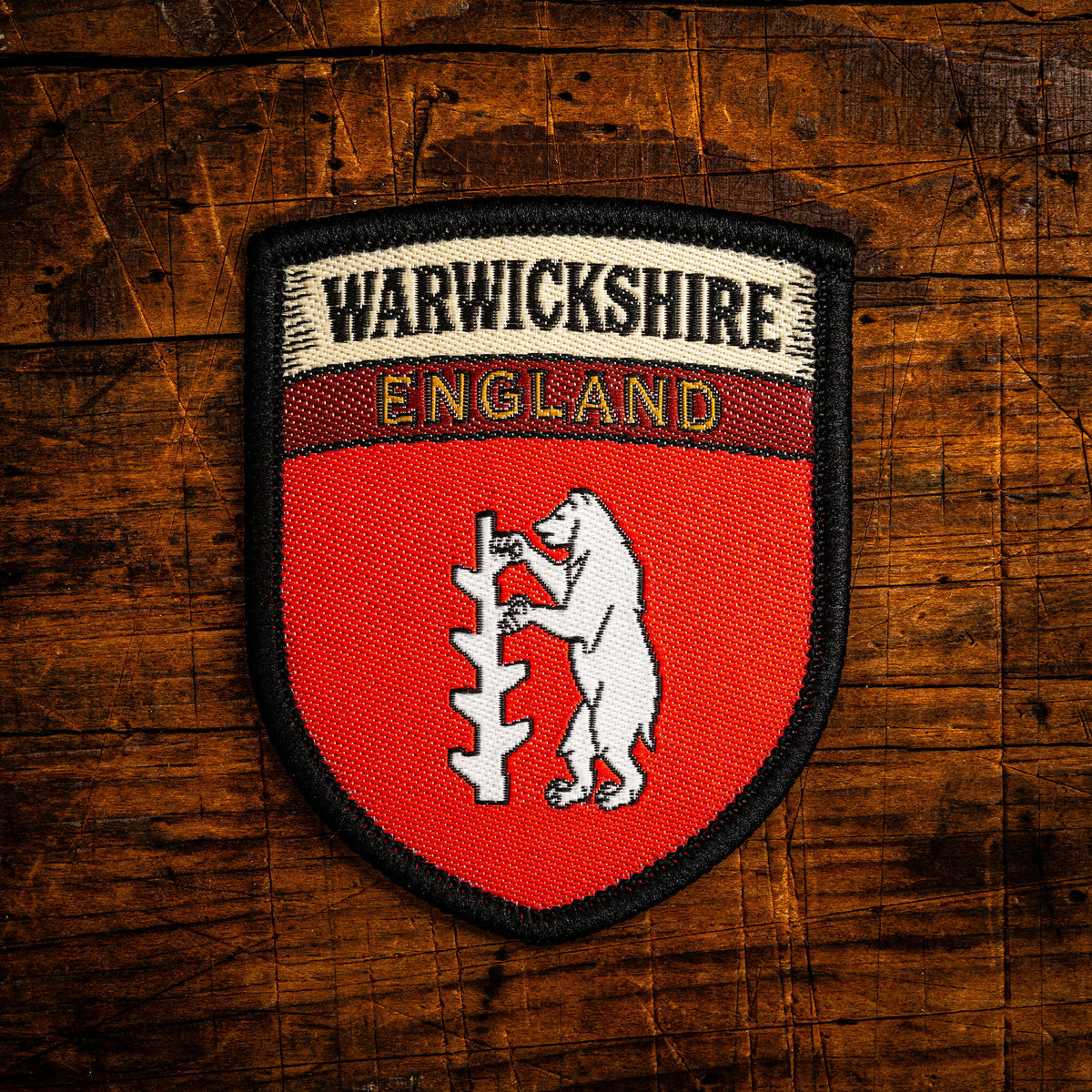 Warwickshire county flag retro woven patch - county flag of Warwickshire, England, iron-on backing