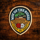 Way of the Roses retro woven patch – coast-to-coast cycle route through Yorkshire Dales, iron-on