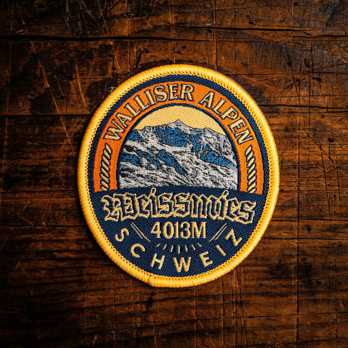European Alps patches including Weissmies on old map - retro woven collection for Alpine mountaineers