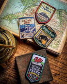 Welsh Three Peaks patches and challenge patches displayed together – retro woven commemorative patches