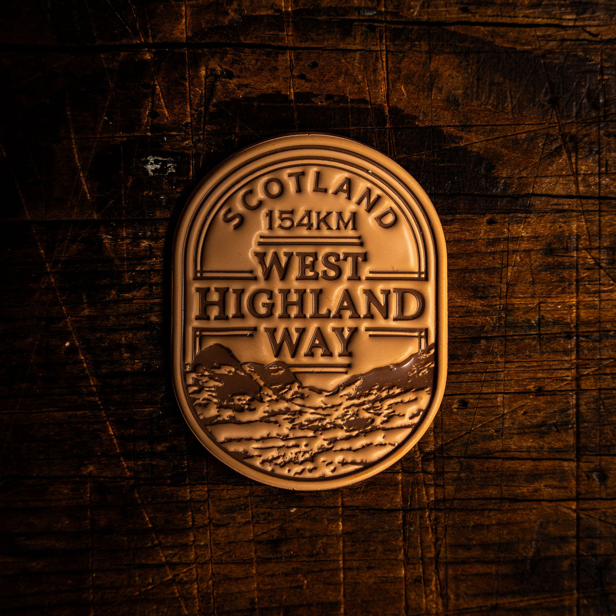 West Highland Way bikepacking retro woven patch - iconic Scottish cycling route, velcro-backed patch