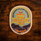 West Highland Way retro woven patch – iconic Scottish long distance trail, whisky label design, iron-on