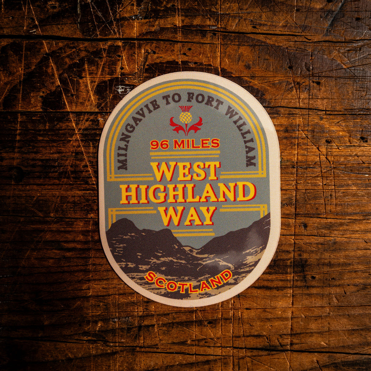 West Highland Way waterproof vinyl sticker – 62mm x 62mm, UV resistant, dishwasher safe Scottish sticker