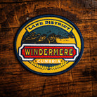 Windermere retro woven patch – iconic Lake District lake and town, beer pump clip design, iron-on backing