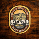 Yes Tor retro woven patch – Dartmoor's second highest tor, iron-on backing, recycled yarn