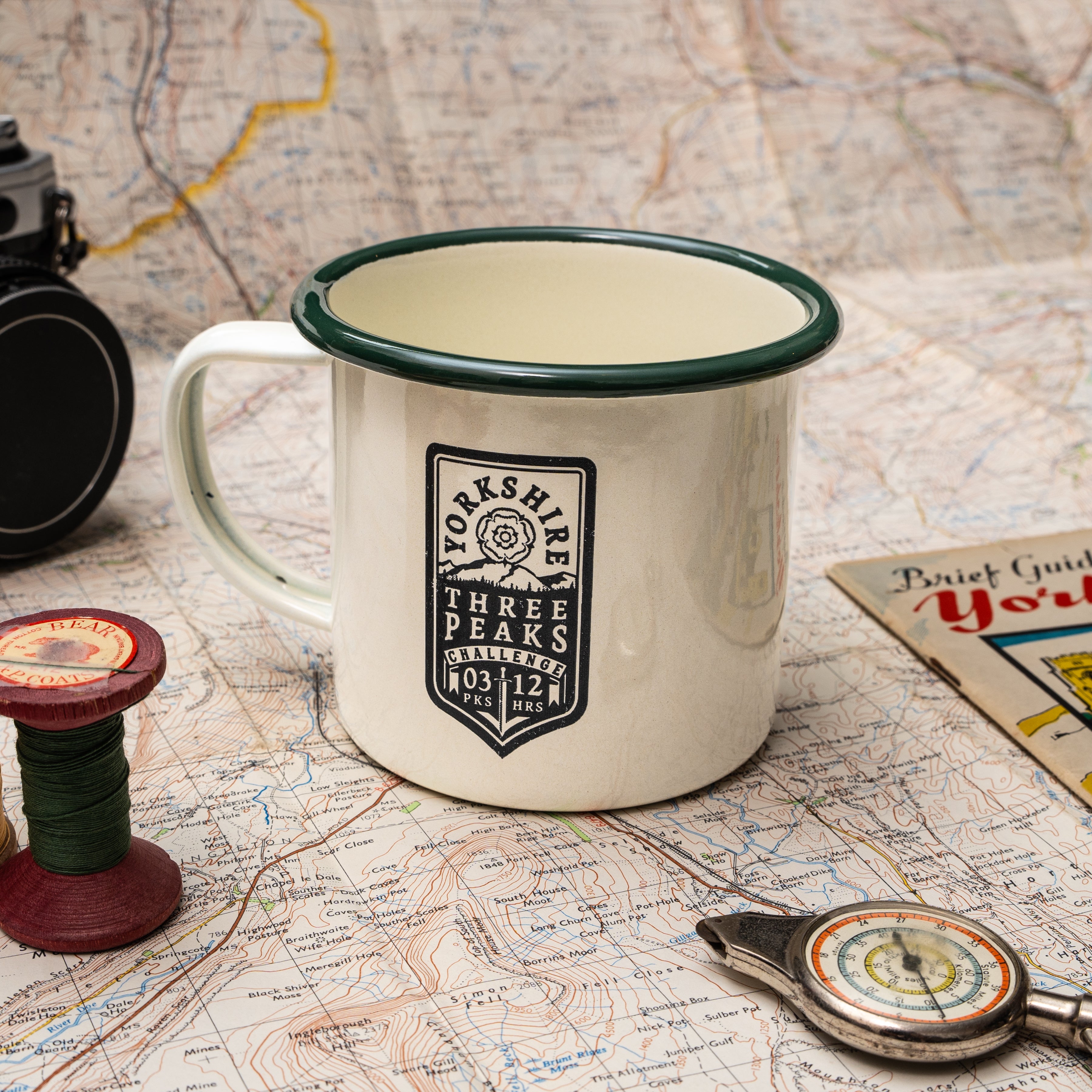Yorkshire Three Peaks Challenge hard enamel camp mug - Ingleborough, Whernside, Pen-y-Ghent design