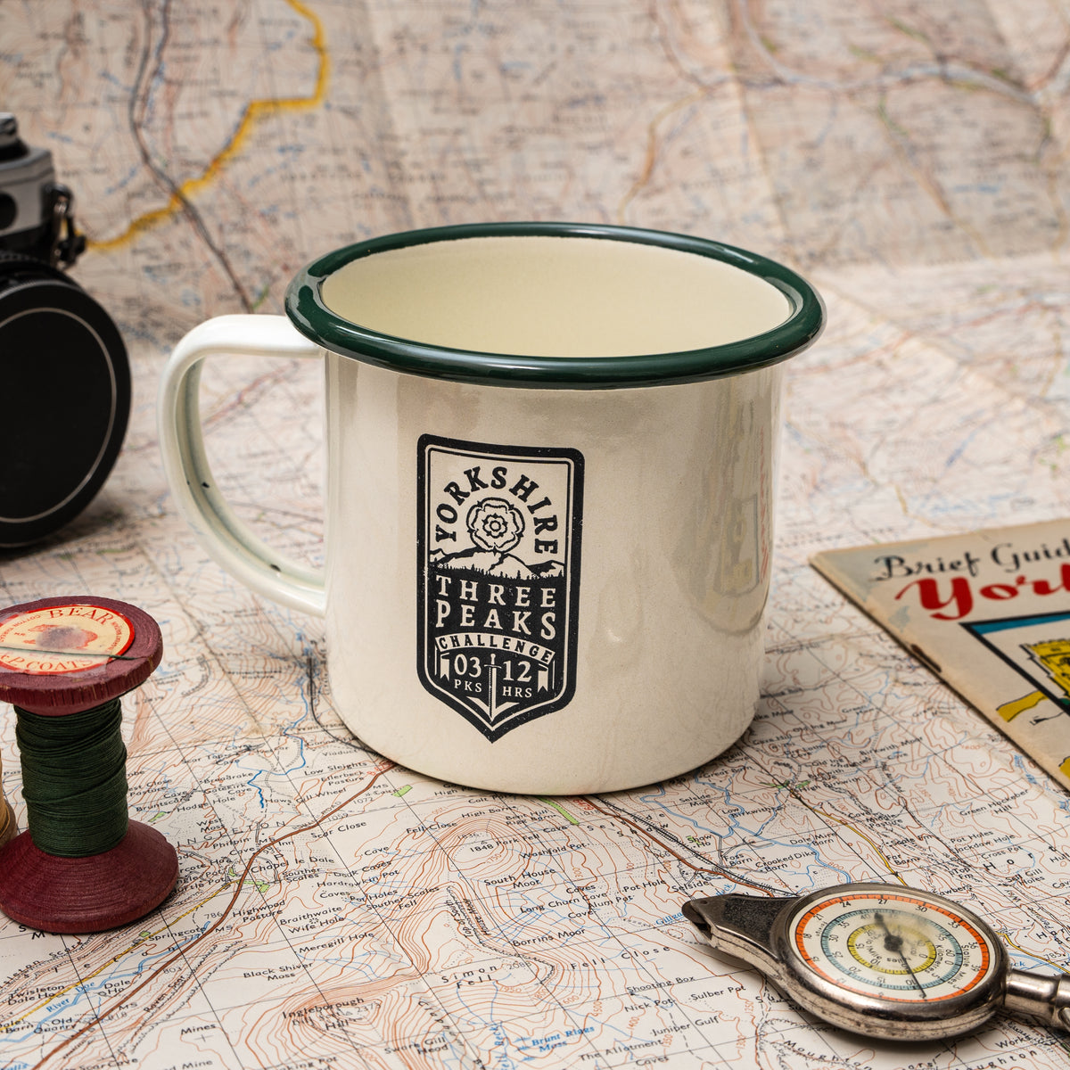 Yorkshire Three Peaks Challenge hard enamel camp mug - Ingleborough, Whernside, Pen-y-Ghent design