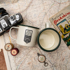 Yorkshire Three Peaks Challenge camp mug close-up - hard enamel camping mug retro design