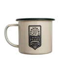 Yorkshire Three Peaks Challenge camp mug lifestyle shot - hard enamel camping mug outdoors