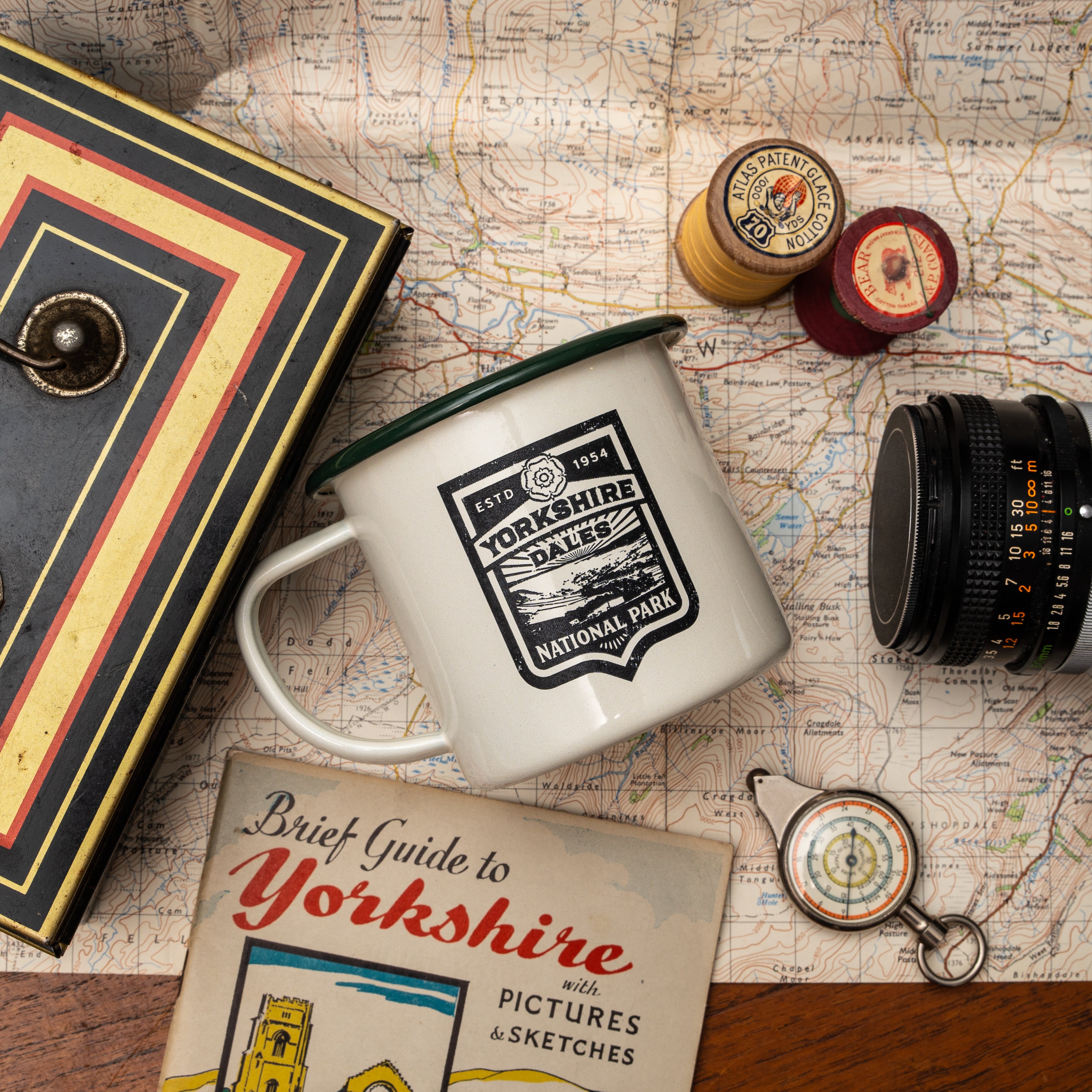 Yorkshire Dales National Park hard enamel camp mug - rolling dales design, retro enamel camping mug