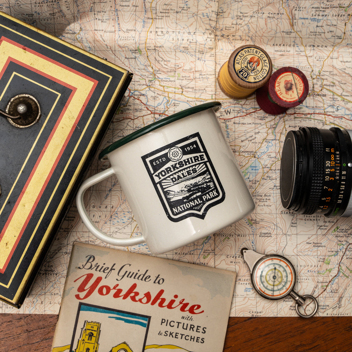 Yorkshire Dales National Park hard enamel camp mug - rolling dales design, retro enamel camping mug