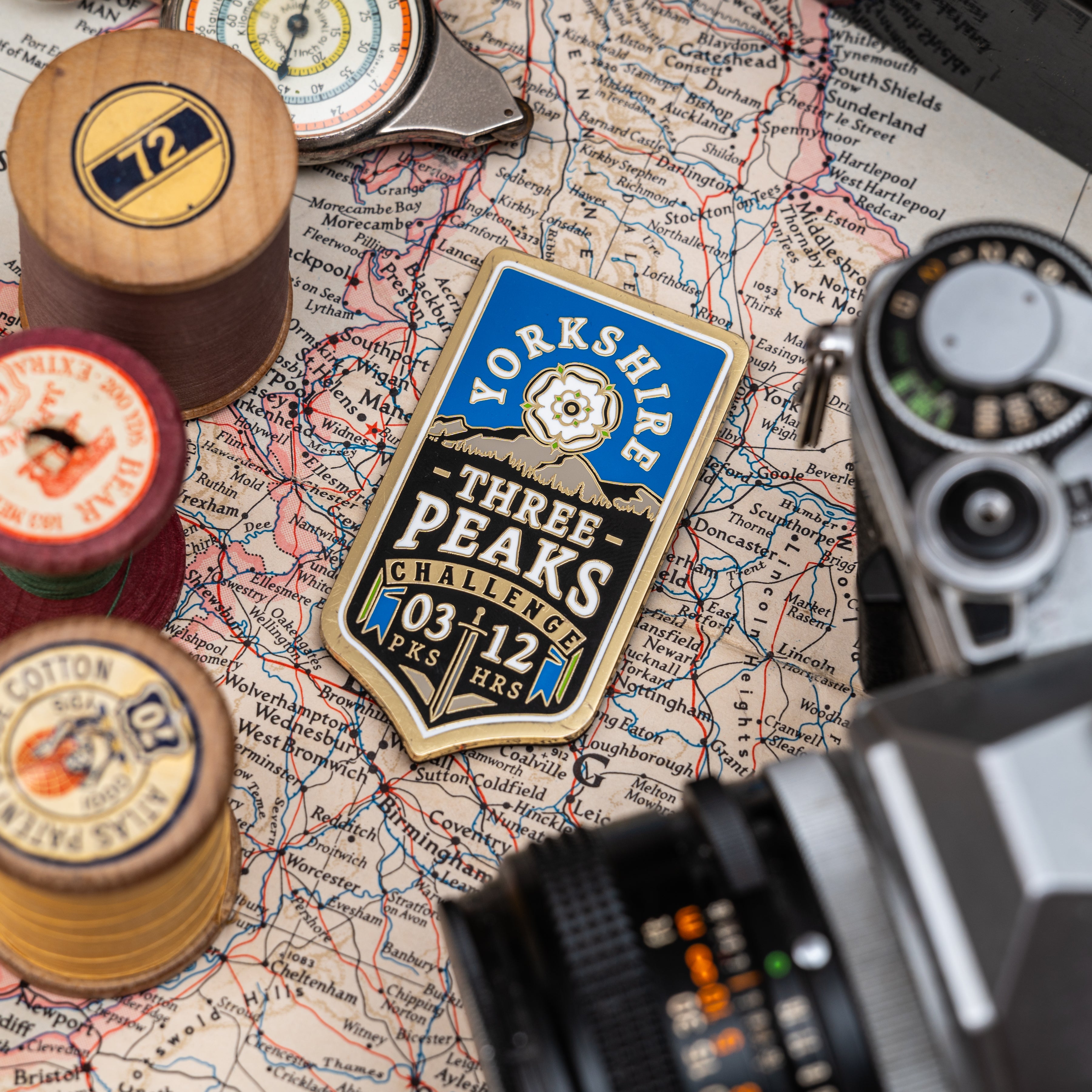 Yorkshire Three Peaks Challenge hard enamel fridge magnet - Ingleborough, Whernside, Pen-y-Ghent design