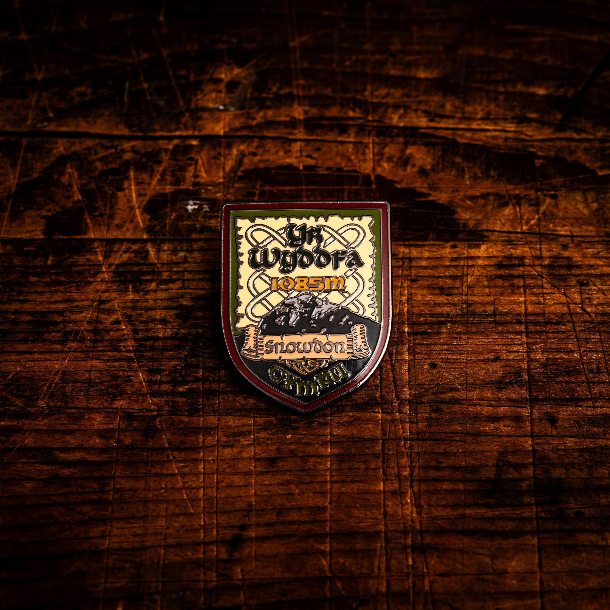 Yr Wyddfa (Snowdon) hard enamel pin - highest peak in Wales, Celtic design, butterfly clasp