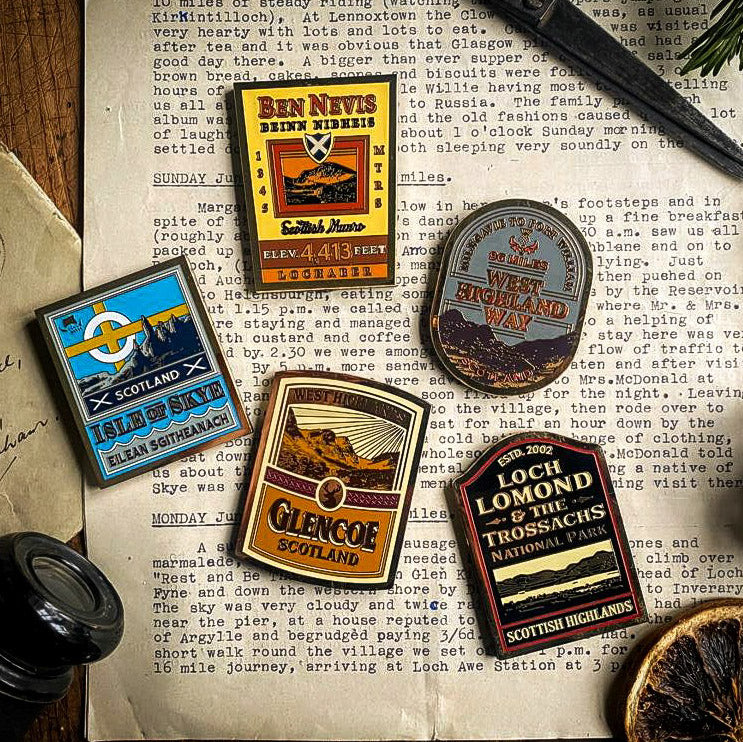 Adventure fridge magnets on a fridge - Glencoe magnet included