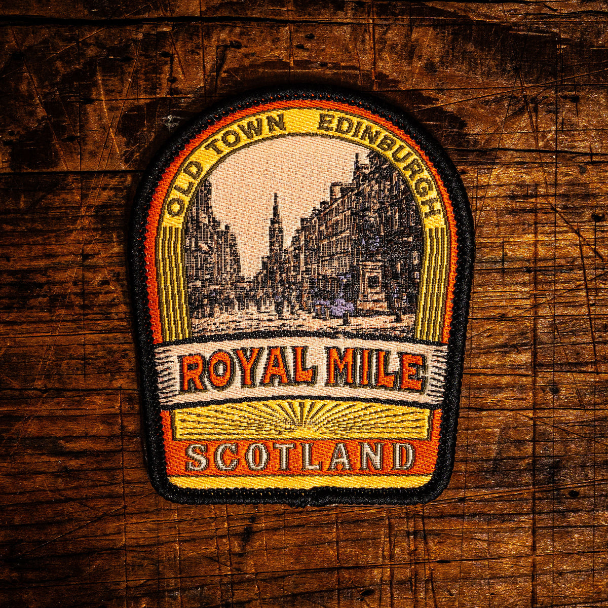 Royal Mile retro woven patch - Edinburgh's iconic Old Town historic street, iron-on backing