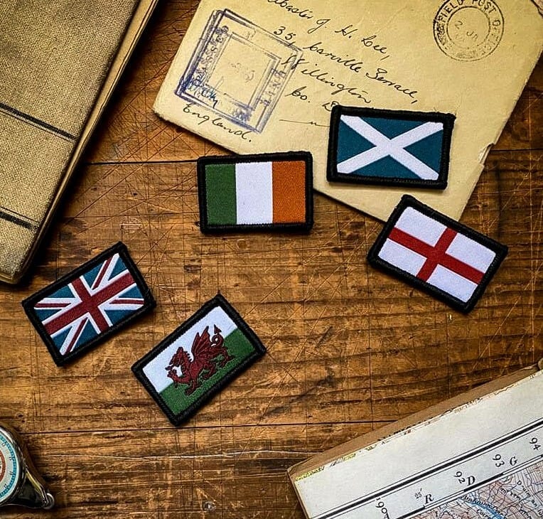Five country flag patches set – England flag patch included, velcro-backed woven patches