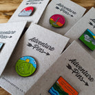 Adventure Pins backing cards – letterpress recycled greyboard backing for UK National Park enamel pins