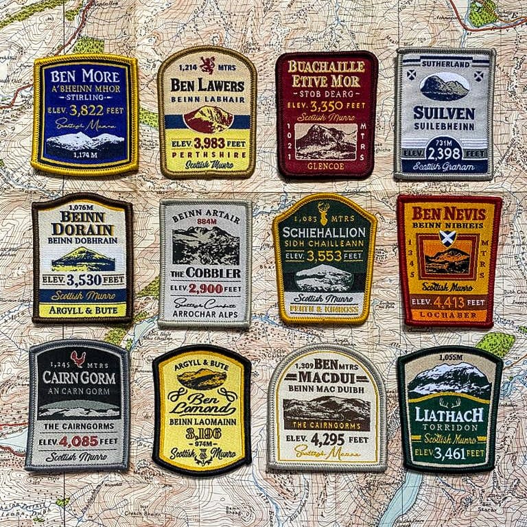 Full set of 12 Scottish Mountain patches – Beinn Dorain included in collection