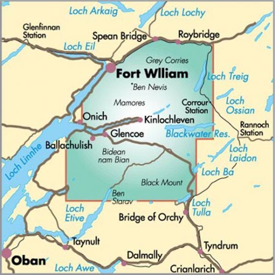 Harvey Maps Ben Nevis and Glen Coe area coverage – 1:40,000 scale map detail