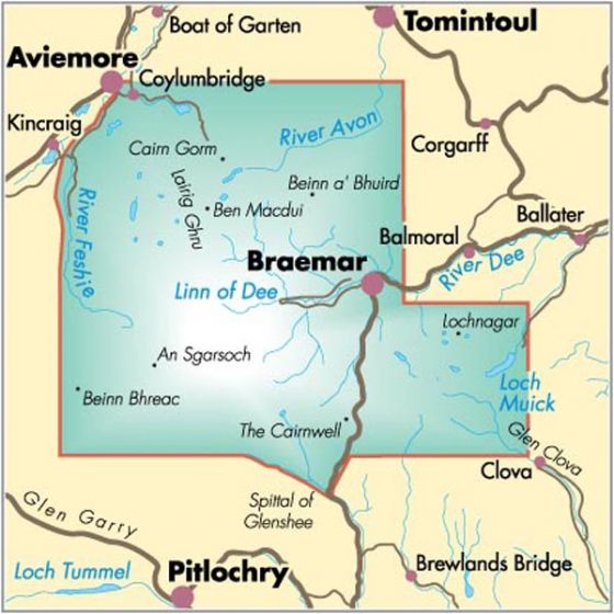 Harvey Maps Cairngorms & Lochnagar area coverage – 1:40,000 scale map detail
