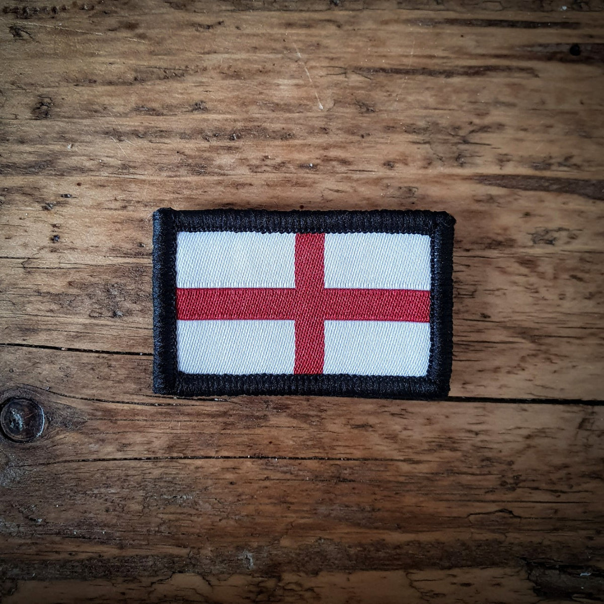 England flag retro woven patch – velcro-backed St George's Cross patch, 4.5cm x 3cm, recycled yarn