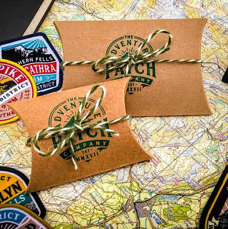 Small hand-stamped gift envelope for patches – made from recycled card with twine, holds up to five patches