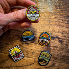 Lake District Fells enamel pins in hand – Catbells pin included, vintage pump clip design