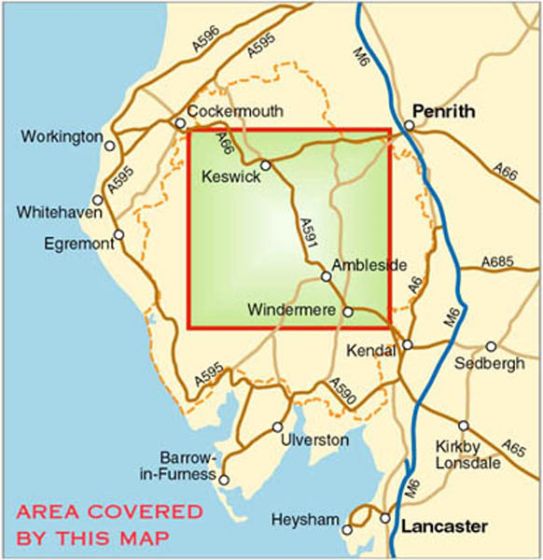 Harvey Maps Lake District area coverage map – 1:40,000 scale map detail for hillwalkers