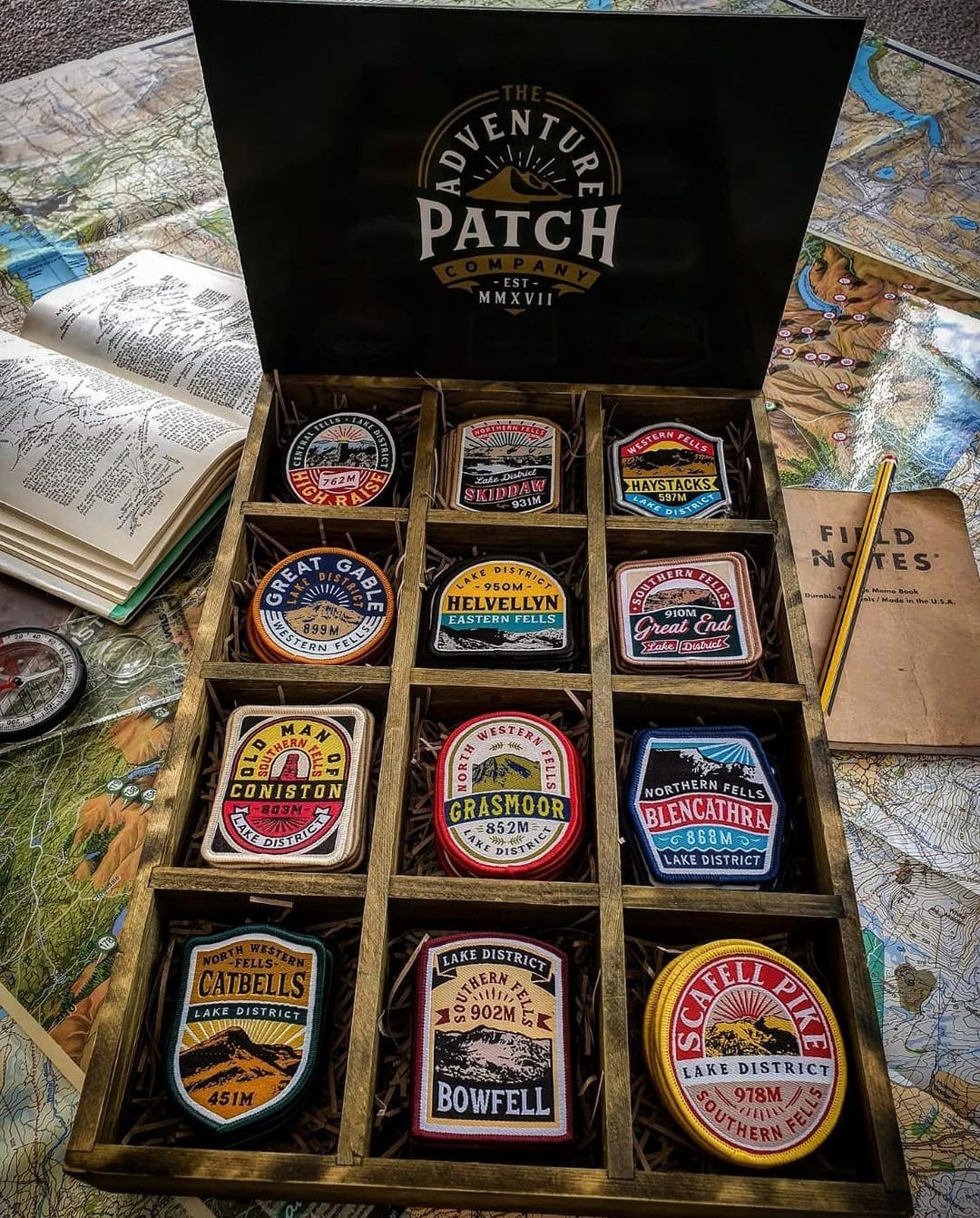 Adventure Patch Company patches in retail display box – Crinkle Crags patch included
