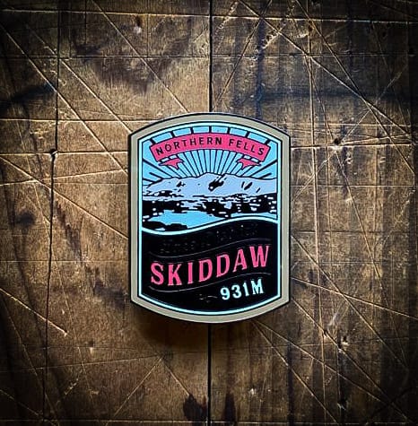 Skiddaw hard enamel pin – Northern Fells Lake District Wainwright, vintage beer pump clip design, 2.5cm x 3.5cm