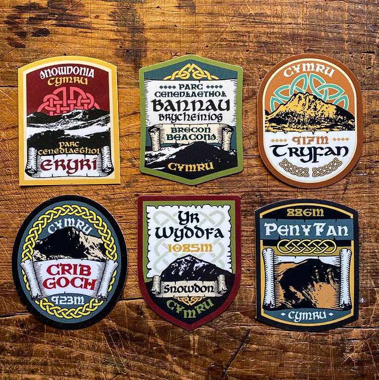 Welsh mountain vinyl stickers collection – Tryfan sticker included, outdoor waterproof sticker range