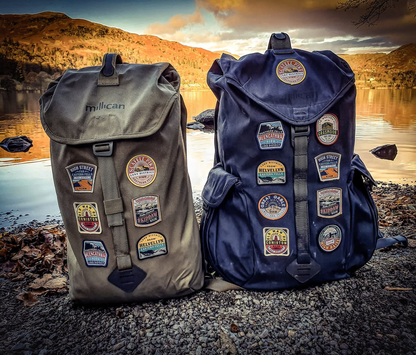 Lake District patches on a Milican rucksack – Great End patch included in collection