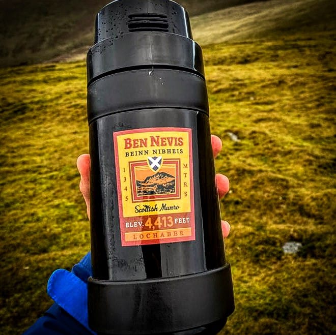 Scottish mountain stickers on outdoor gear – Ben Lomond sticker included in collection