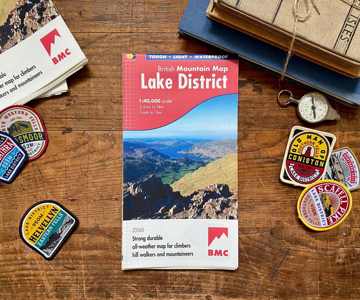 Harvey Maps Lake District map displayed outdoors – waterproof map for Lake District hill walking
